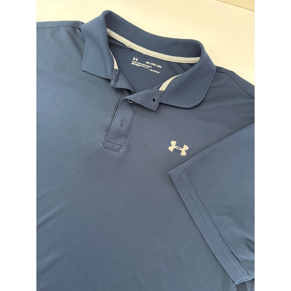 Under Armour HeatGear Navy Blue Polo Shirt Mens 2XL Loose Fit Short Sleeve Golf